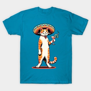 Mexican cat holding a cocktail glass T-Shirt